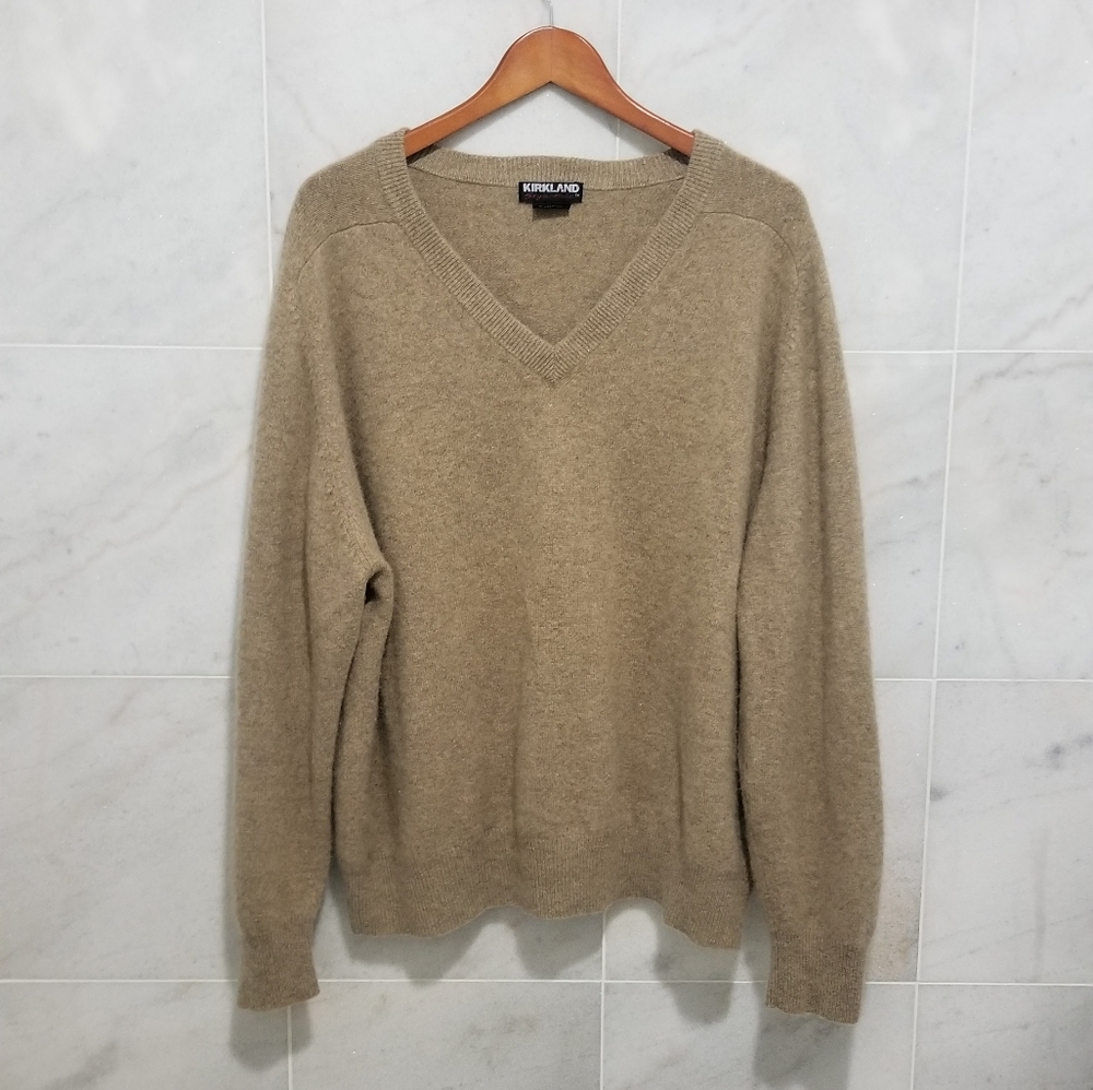 Kirkland Signature Camel V Neck Cashmere Sweater